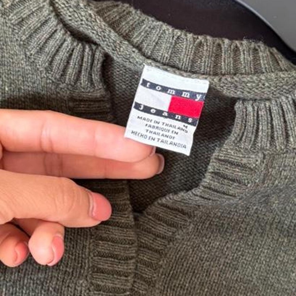 Vintage Tommy Hilfiger Fair Isle Lambswool Sweater Olive Green Size M - Picture 4 of 6